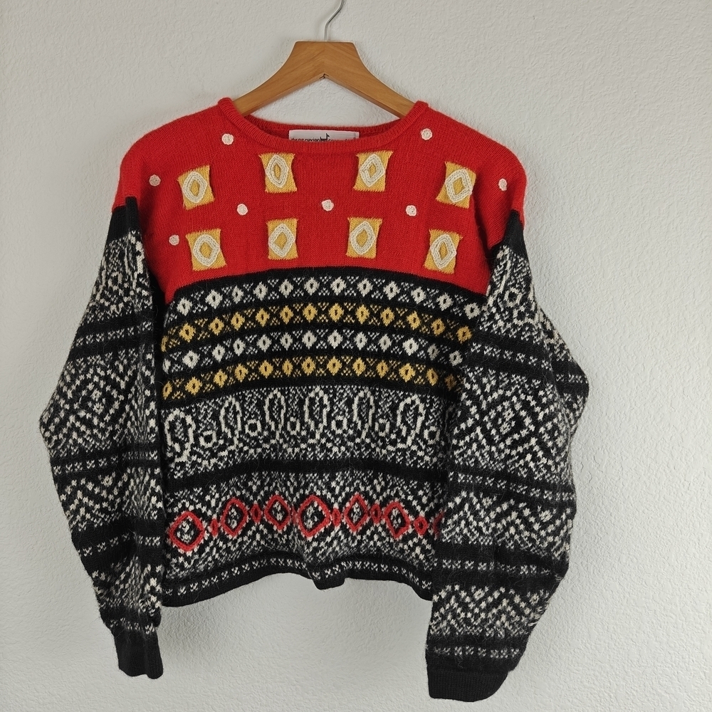 The PERUVIAN CONNECTION Vtg Geometric Tribal 100% Alpaca Heavy Sweater Small